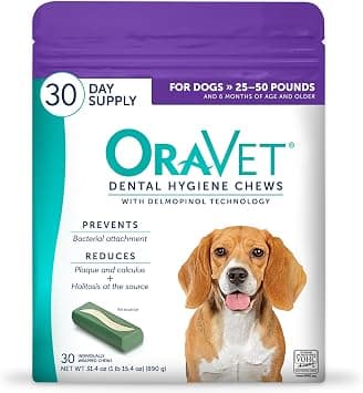 OraVet Dental Hygiene Chews, Medium 25 to 50 lb, purple pouch, 30 count product photo